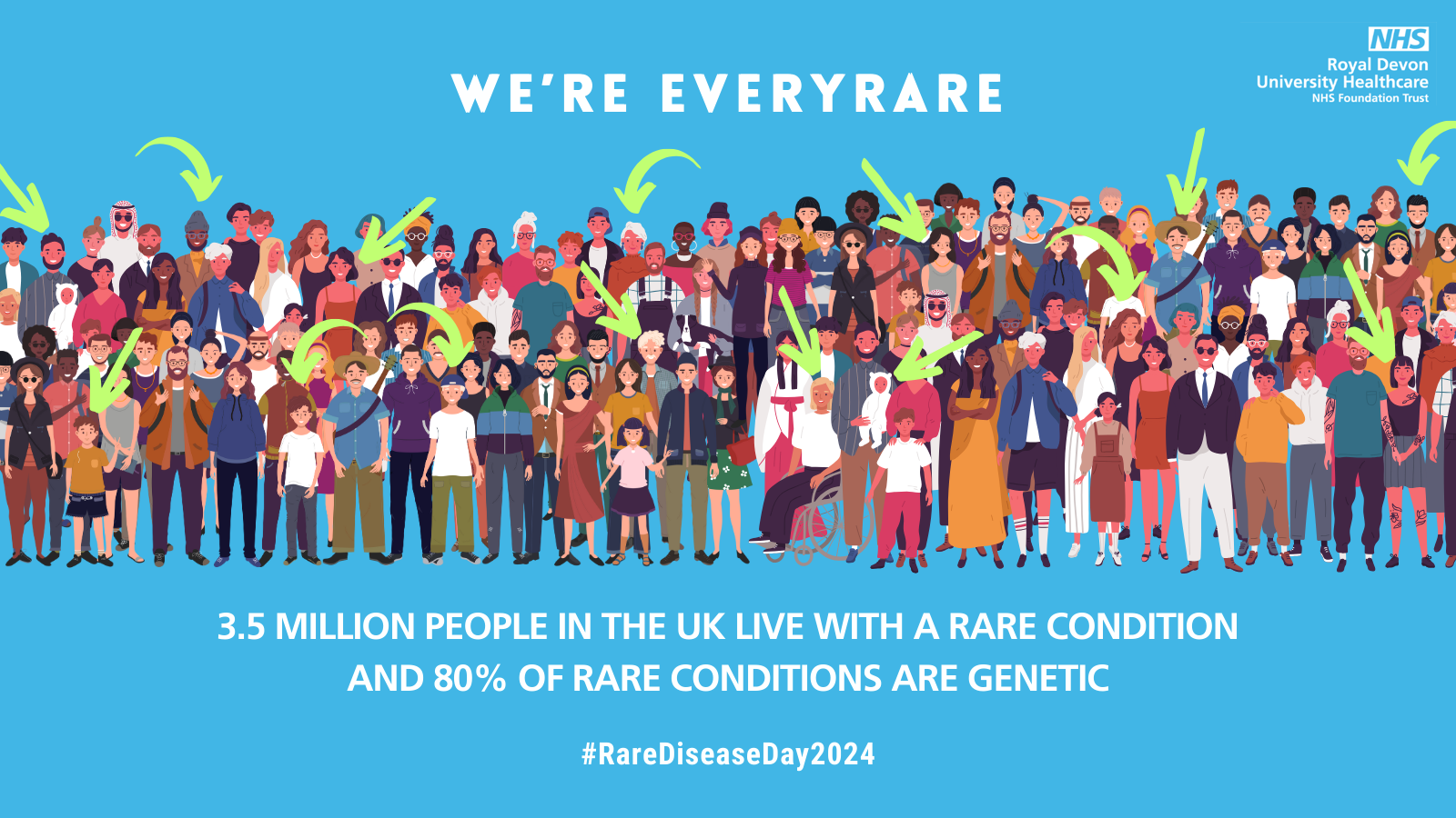 We're everyrare. 3.5 million people in the UK live with a rare condition and 80% of rare conditions are genetic. #RareDiseaseDay2024