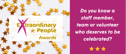 Text reads Do you know a staff member, team or volunteer who deserves to be celebrated?
